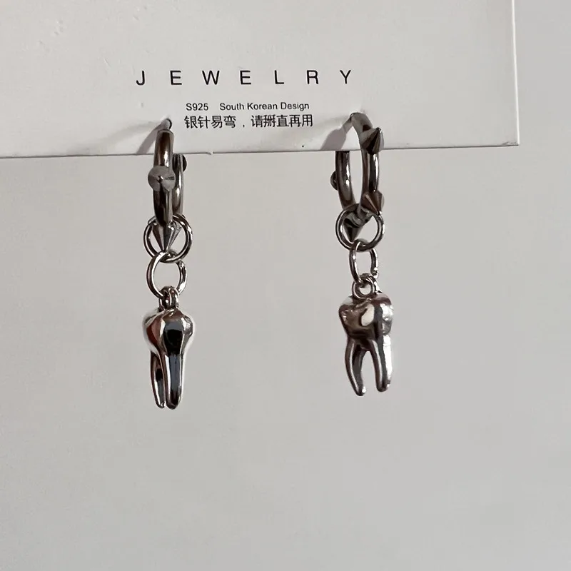 Gothic Jewelry Tooth Stud Earrings Grunge Rock Accessory Charms Hoop Earrings for Women Punk Korean Fashion Earrings