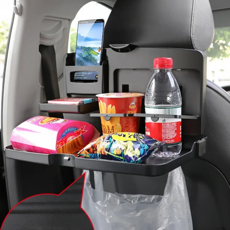 منظم المقعد الخلفي من البلاستيك الفاخر مع صينية طعام قابلة للطي وحامل أكواب مزدوج وفتحة للهاتف الخلوي ومساحة تخزين كبيرة لسهولة الاستخدام #4