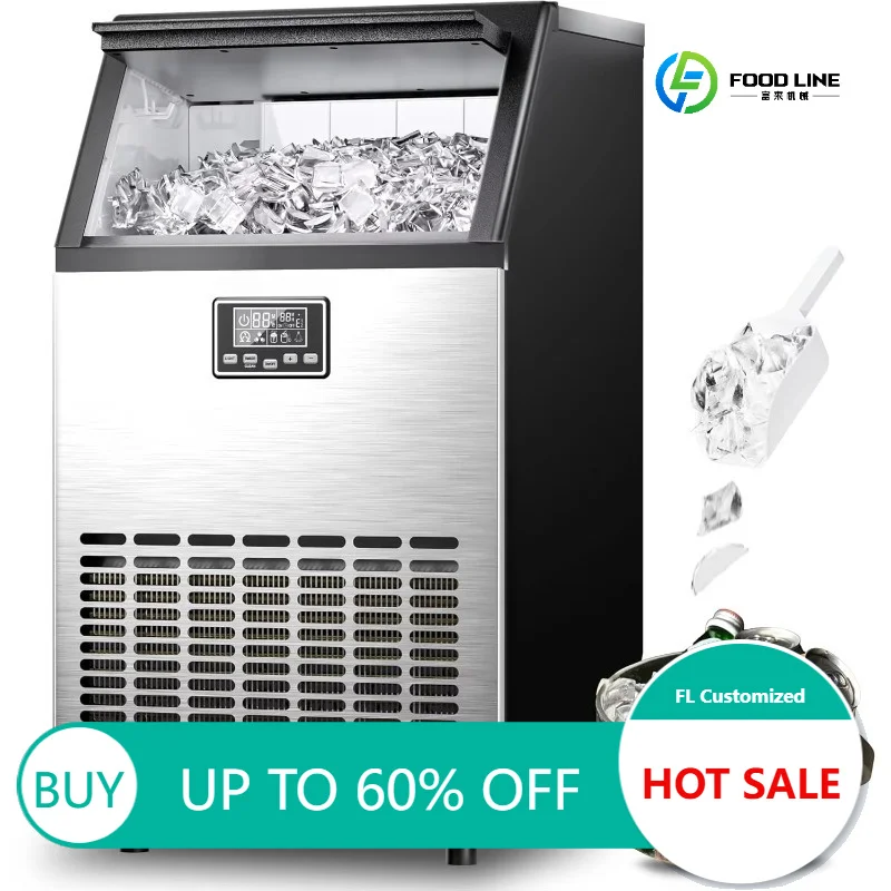 Factory Price  Crescent Ice Maker Commercial 100lbs/24H Stainless Steel Under Counter Ice Machine with Storage Bin Customized