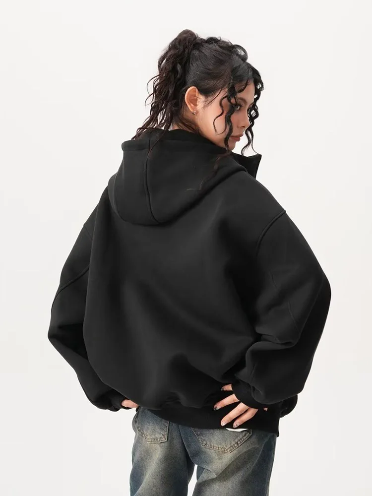 Zoki Y2K Zwarte Hoodies Vrouwen Streetwear Oversize Losse Lange Mouw Retro Sweatshirt Amerikaanse Harajuku Vintage Bf Tops Jassen Nieuwe