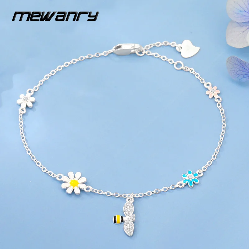 Mewanry Drop Glaze Flower Bee Zircon Bracelets For Women Girls Simple Sweet Fashion Cute Temperament Elegant Anniversary Jewelry