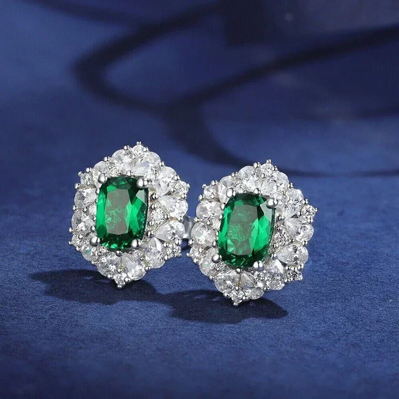 2026 Geometric Green CZ Sparkling Cubic Zirconia Earrings, Suitable for Women\'s Wedding Parties, Elegant  Jewelry