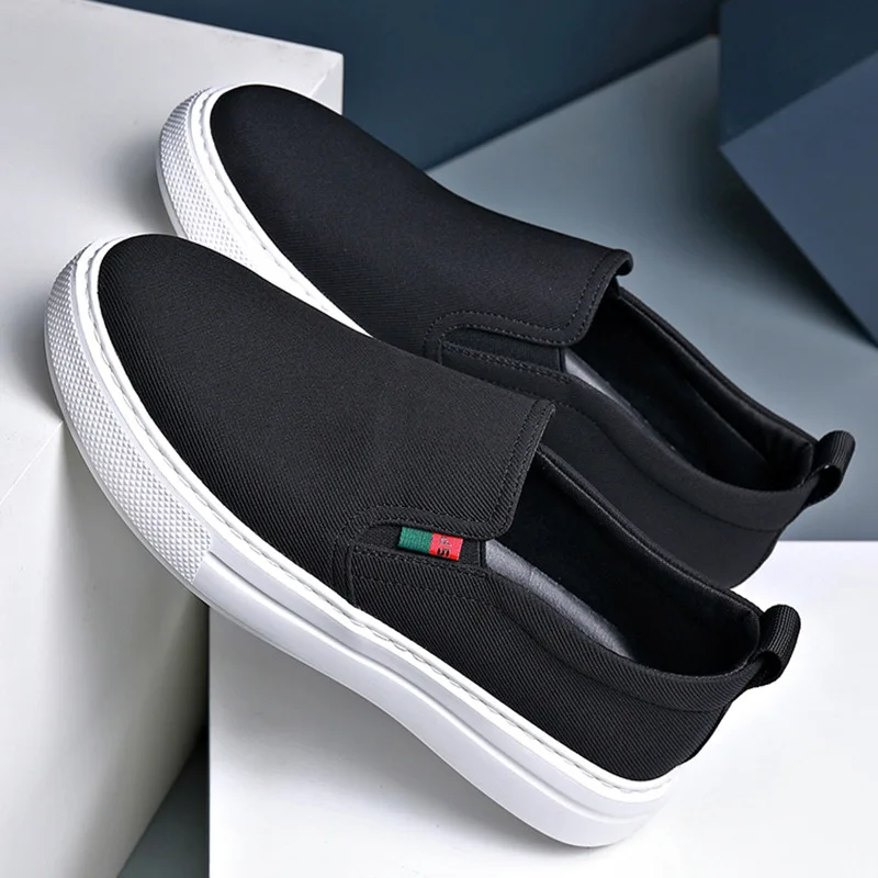 men's leisure breathable canvas shoes slip-on driving shoe black stylish flats platform sneakers summer loafers mans footwear