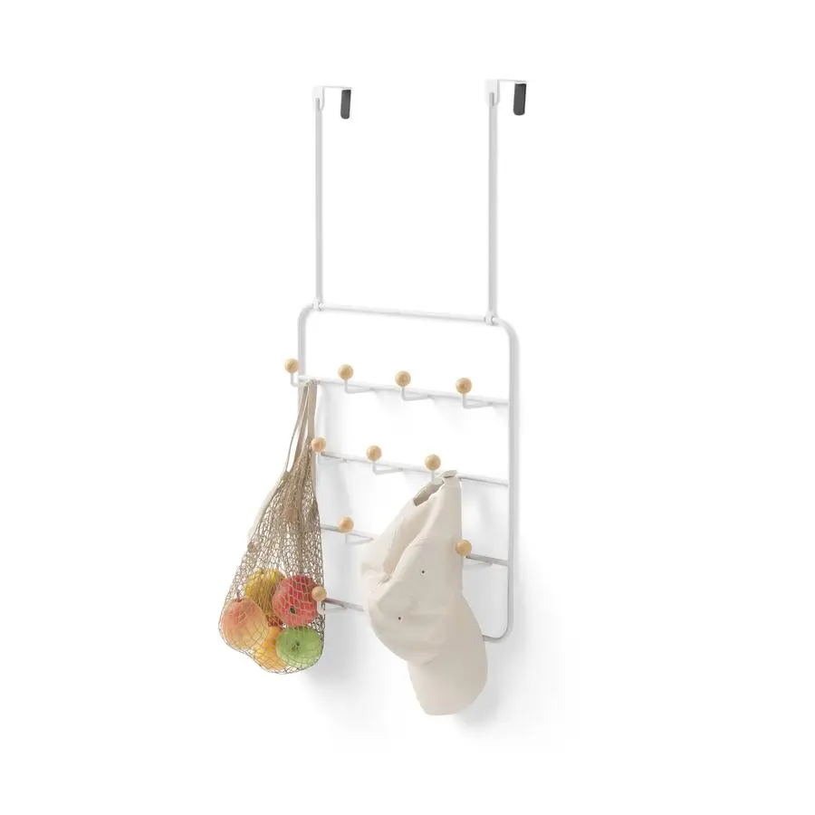 Estique Perchero para colgar sobre la puerta y organizador multiusos, para abrigos, bolsos, sombreros y más, blanco natural