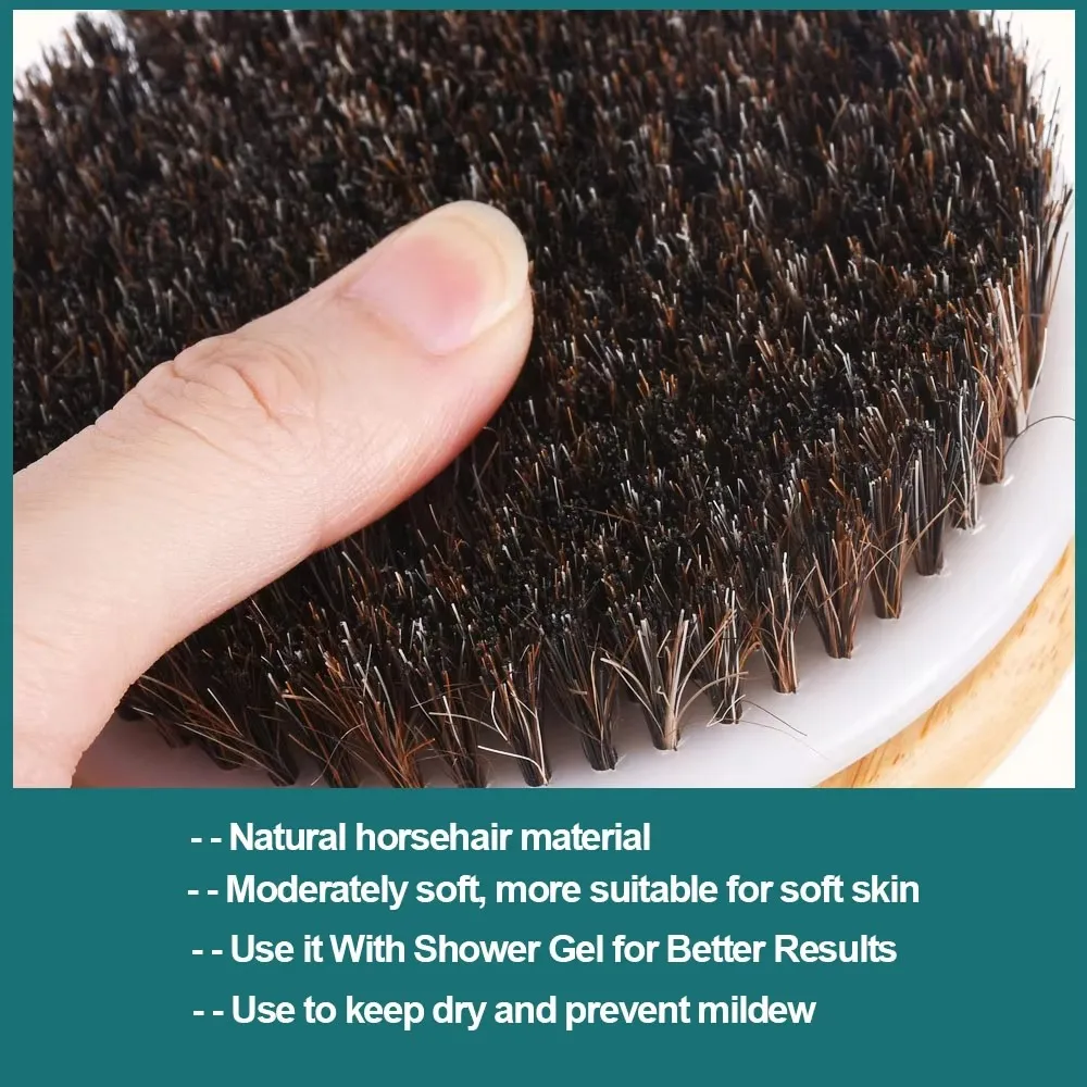 Szczotka do kąpieli z włosia końskiego, złuszczająca, do masażu ciała, włosie miękkie i średnio mocne, odpowiednia dla kobiet i mężczyzn.