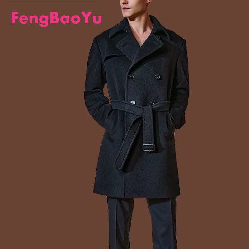 Fengbaoyu Autumn Winter Men's High-end 30% Double-sided Cashmere Coat Double-breasted Wool Coat Temperament Elegant Gentleman