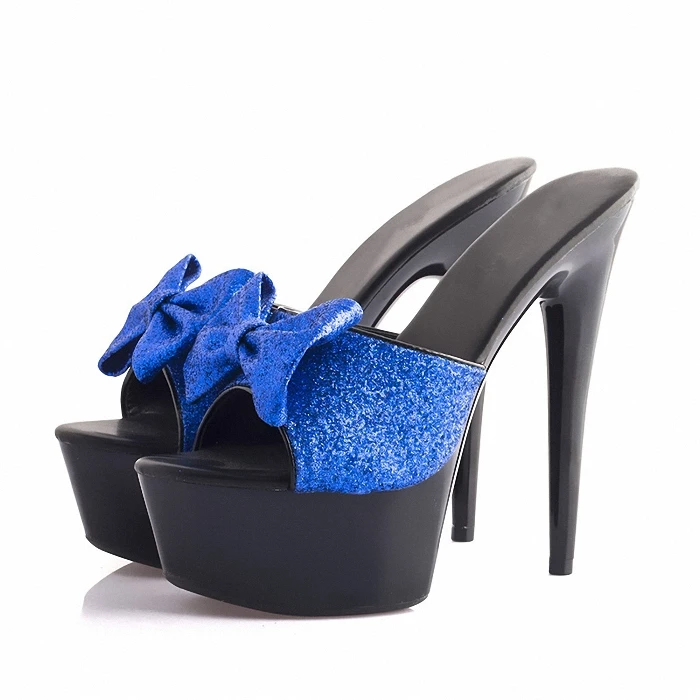 Blue Dress 6Inch Women Sexy Fetish Princess 15CM stripper shoes Platform Slippers Exotic butterfly microfiber french bulldog new