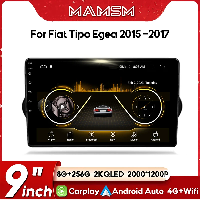 Android 13 For Fiat Tipo Egea Dodge Neon 2015 - 2018 2K QLED Stereo Car Radio Multimedia Video Player GPS 4G CarPlay Navigation