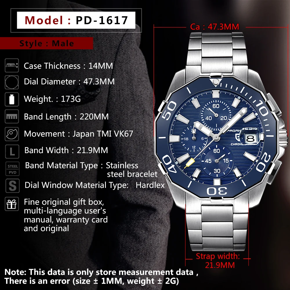 2025 New Brand PAGANI DESIGN 1617 Men's Military Sport Mechanical Watches Waterproof Stainless Steel Top Brand Luxury Men Watch
