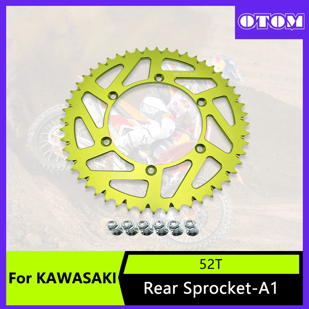 

OTOM Motorcycle 52T Rear Sprocket Aluminum Rear Chain Wheel For KAWASAKI KX250F KX450F KX450X KLX250 SUZUKI RM-Z250