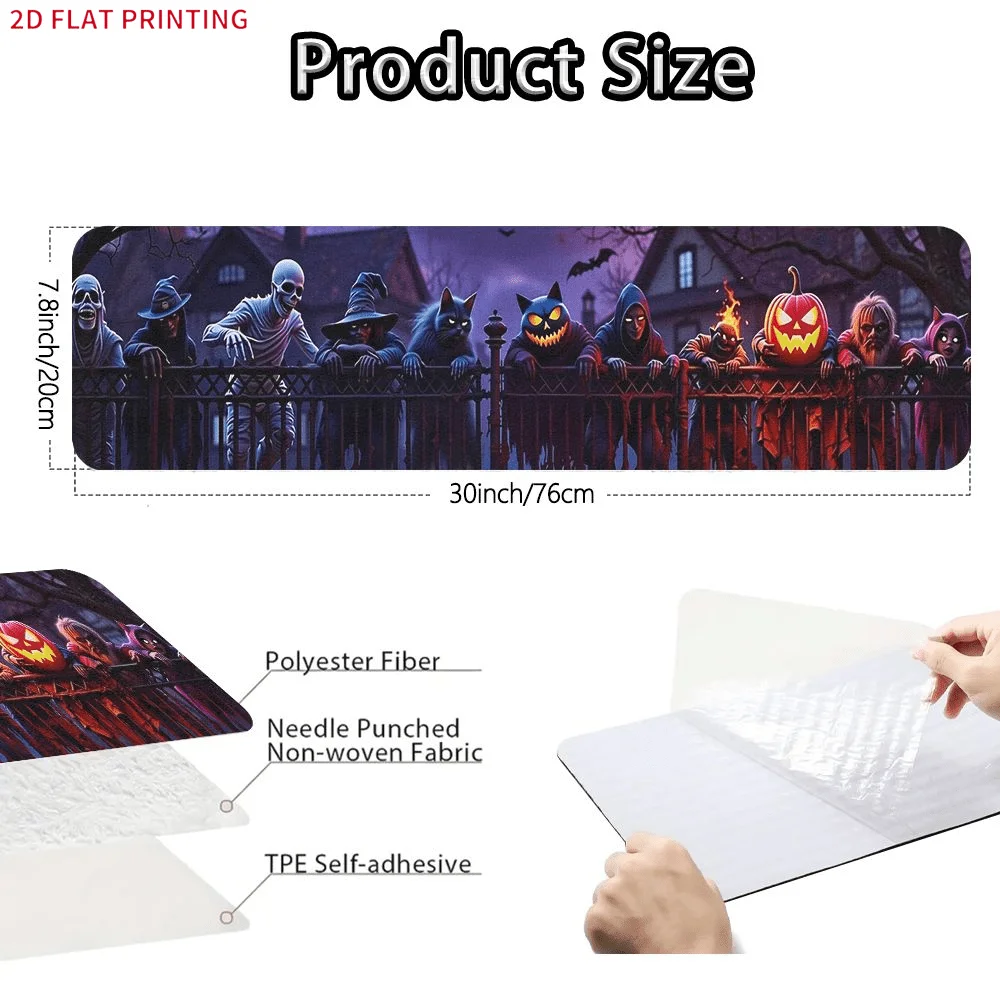 2D FLAT Printing Set of Stair Mats, Halloween Witch Pumpkin Cat Stair Treads Pattern Print, Easy to Clean Stair Tread Carpets