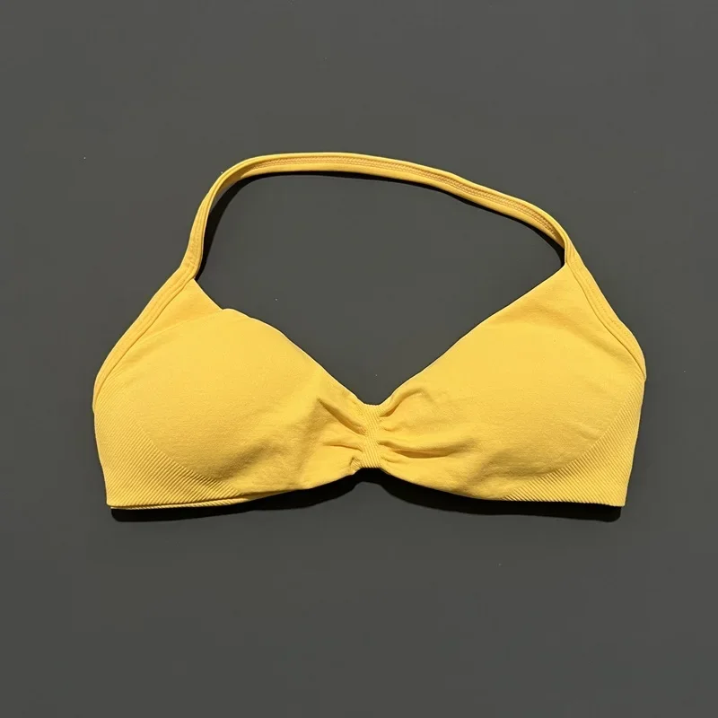 Sport-BH mit dünnen Trägern für Damen – Hoher Halt, nahtlos, Neckholder-Design, Scrunch-Effekt, für Workout & Yoga, mit Polstern – Detail 15