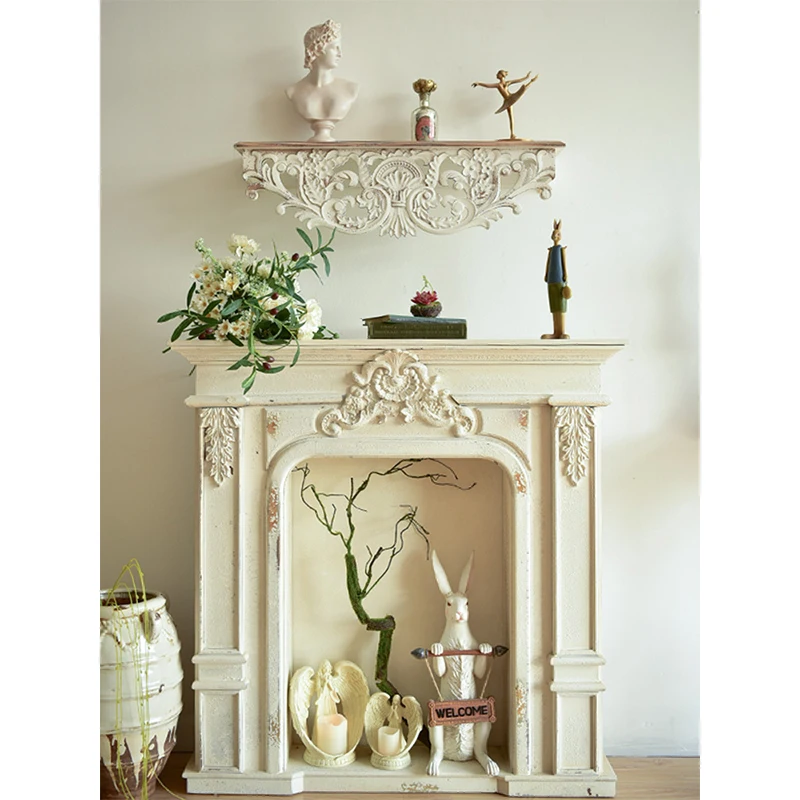 White Distressed Corbel Mantel Shelf, French Country, Living Room Decoration, 31 Inch