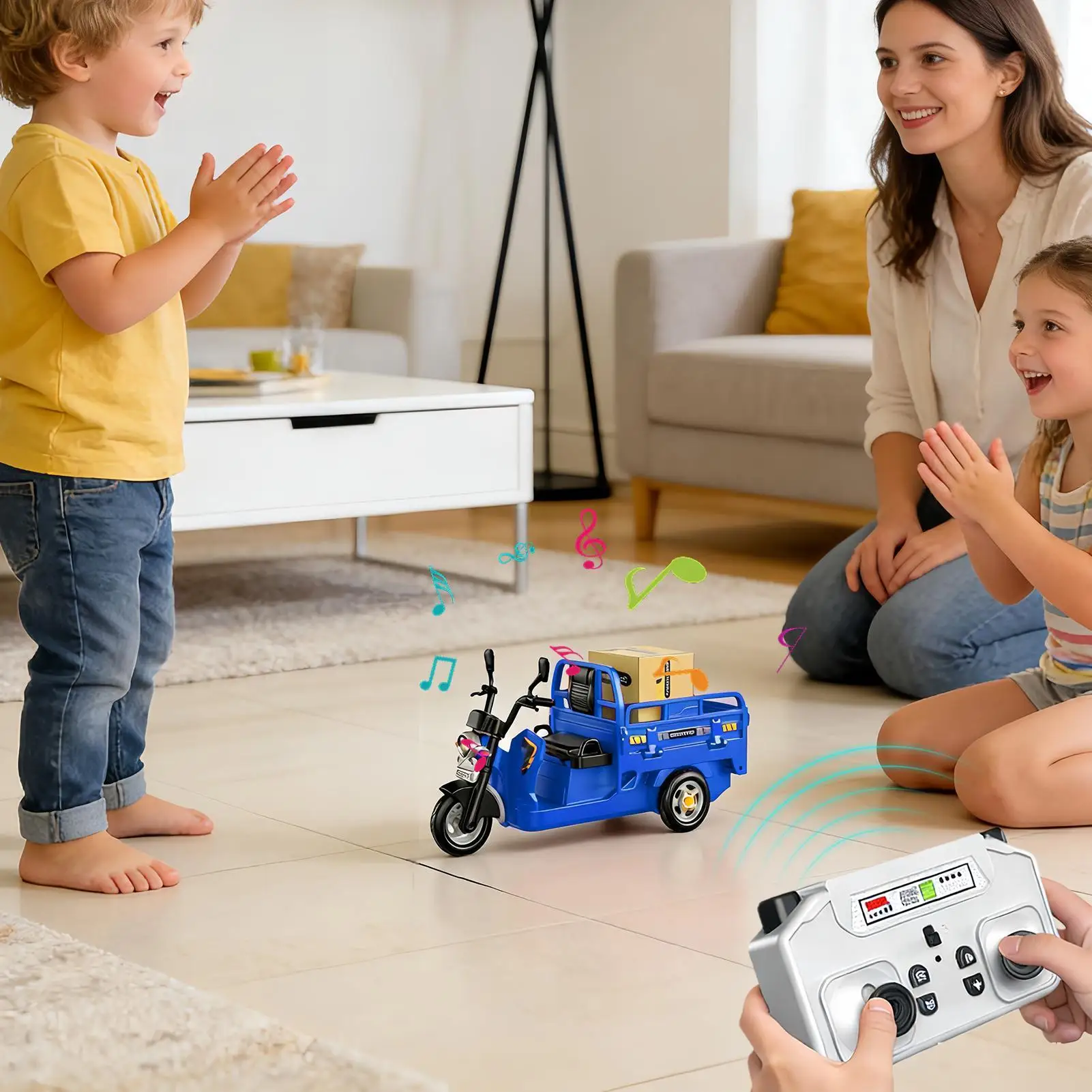 

Радиоуправляемая машинка-грузовик на трех колесах со светом и звуком, 2.4G, для мальчиков и девочек, для дома, комнаты, плитчатого пола