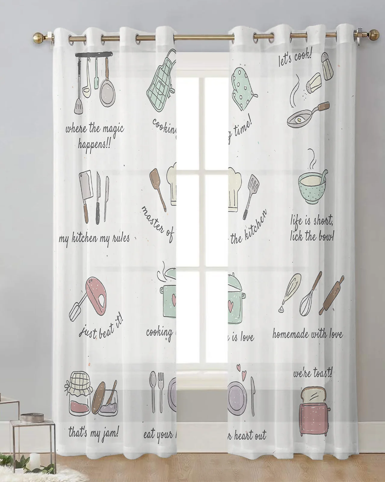 Kitchen Spatula Knife And Fork Luxury Tulle Curtains for Living Room Sheer Curtains Kitchen Drapes Modern Bedroom Voile Curtain