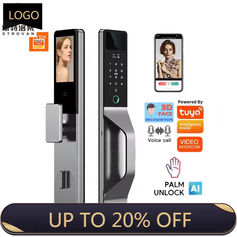 

STLF Tuya Ai Fingerprint 3D Face Palm Vein Recognition Smart Door Lock Tuya Wifi App for Wood Doors Cloud Data Fashion Handle