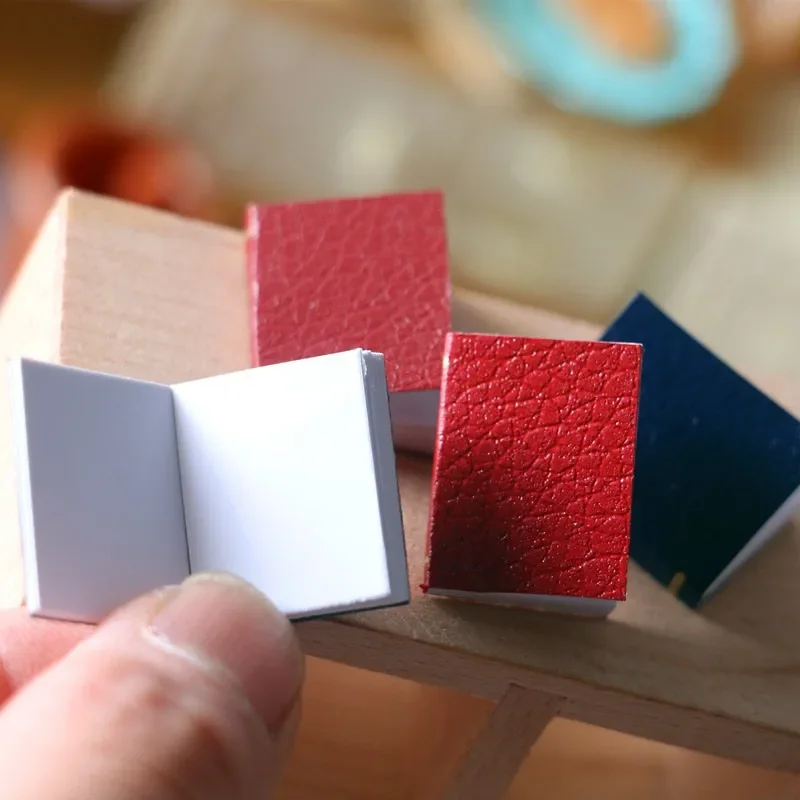 4Pcs Dollhouse Miniature Faux Leather Pocket Books 1:12 Scale Tiny Book Ornaments Room Decor Accessories