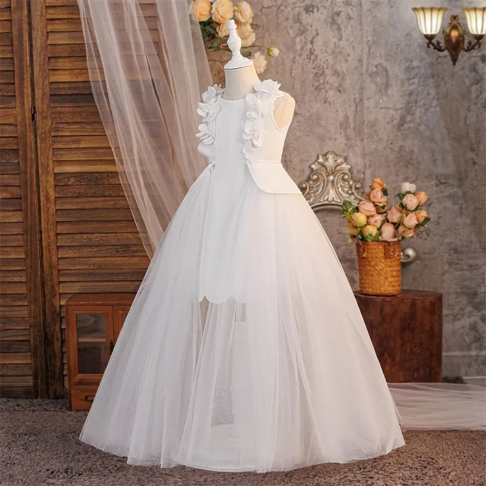 Baptism Bridesmaid Girls Dress Elegant Flower Birthday Party Princess Prom Dresses Girl Bow Wedding Pageant Evening Gown ASQ03