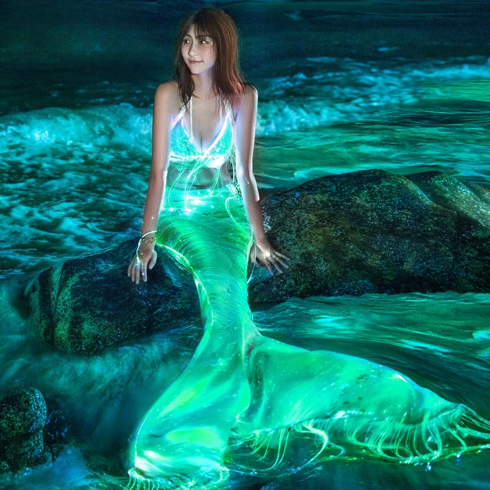 

Glowing mermaid performance suit long dress fishtail wedding dress mermaid glowing swimsuit