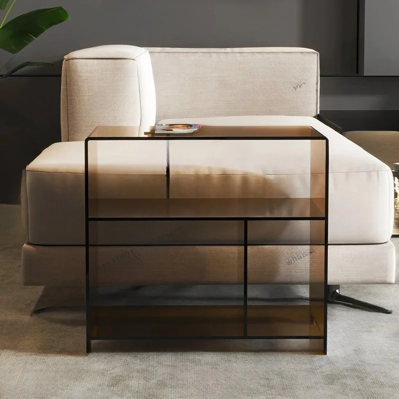 Light luxury acrylic floor-to-ceiling multi-layer bookshelf, very narrow low cabinet storage rack