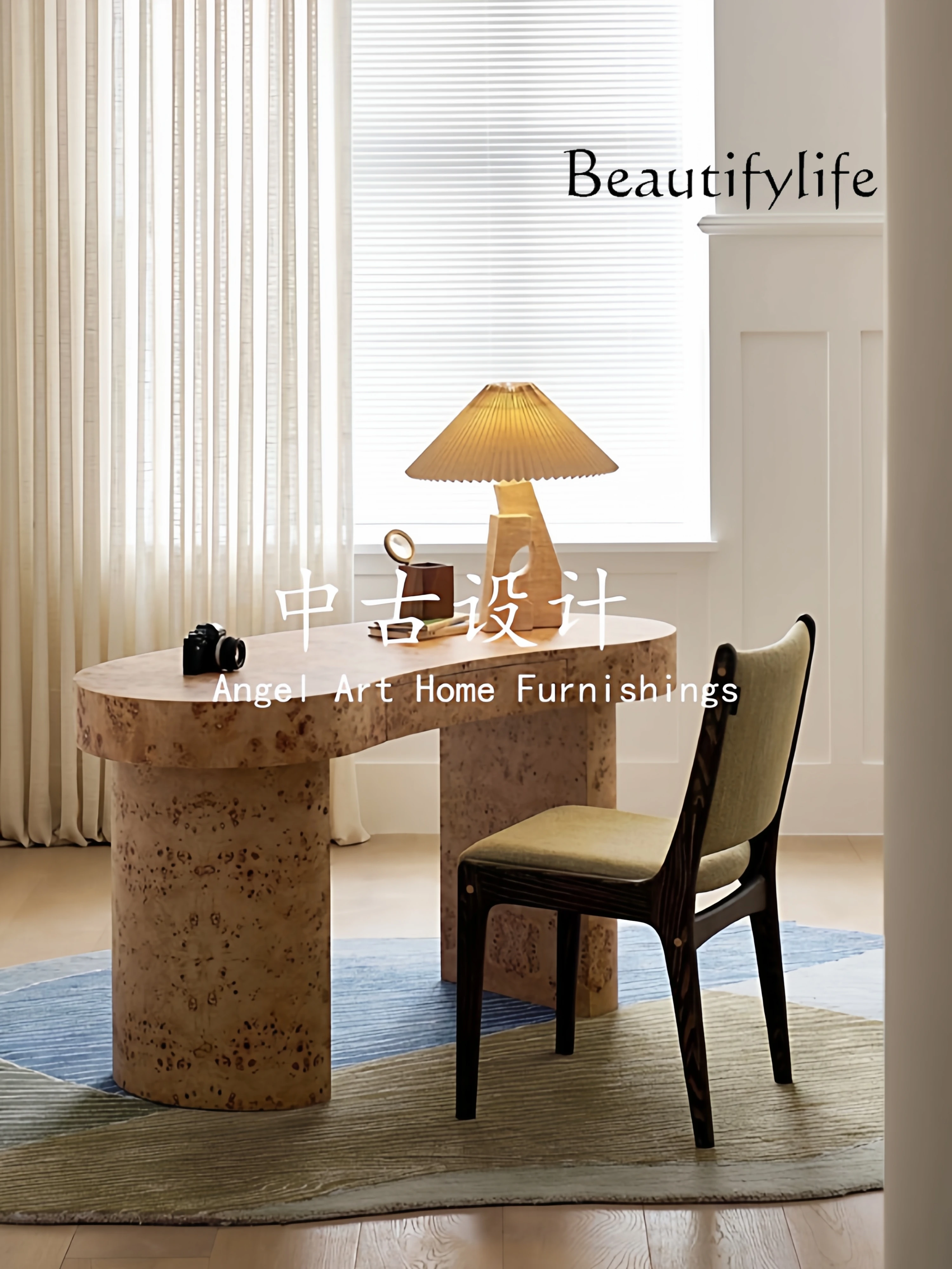 

Medieval style designer wide household solid wood tree tumor bark creative art curved small desk French retro furniture