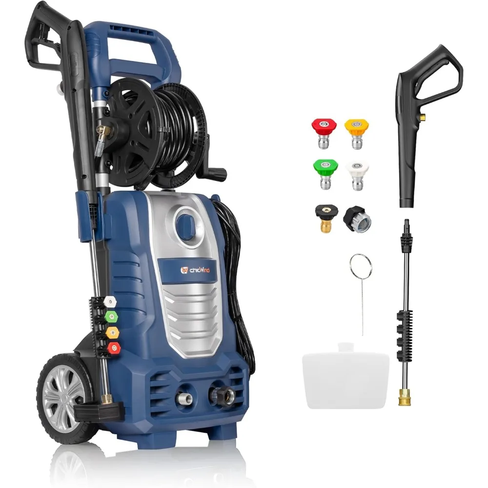 

Мойка высокого давления 1800 Вт, электрическая мойка высокого давления с 5 быстроразъемными насадками, встроенная пенопластовая пушка, шнур питания GFCI 35 футов, шланг 27 футов, E