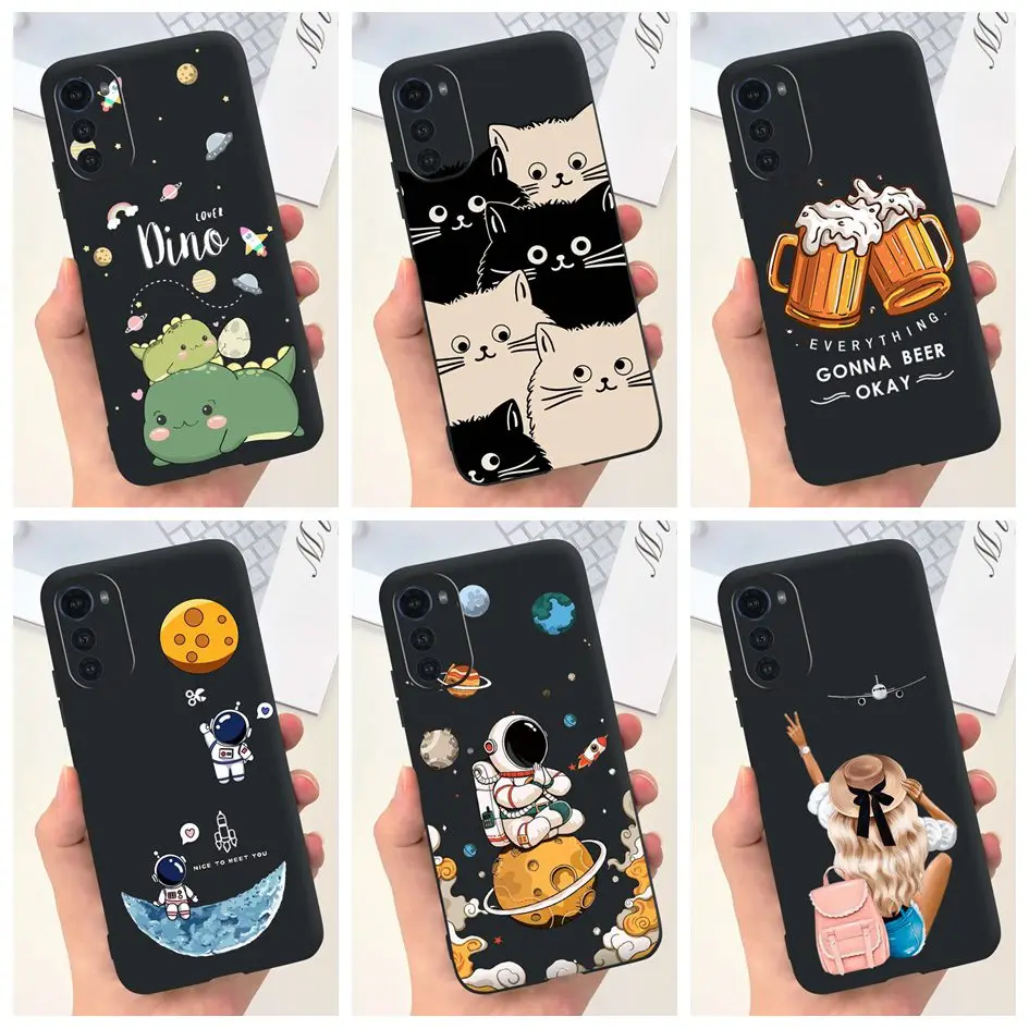 For Motorola Moto E32 Case Soft TPU Silicone Black Cover Lovely Astronaut Girls Funda For Moto E32s E 32 E 32S MotoE32 Protector