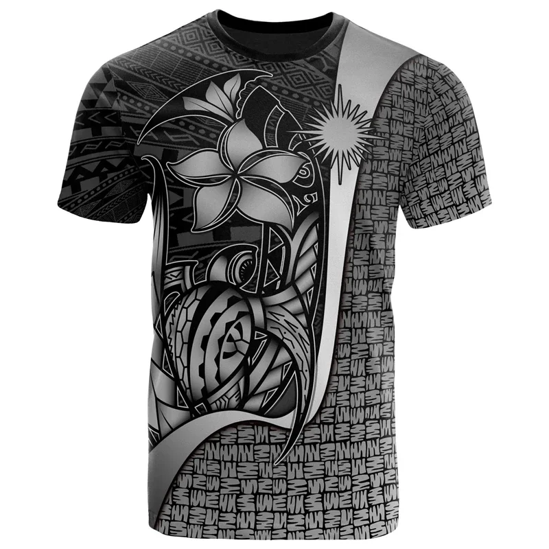 Men and Women, Pohnpei Polineana Cultural Retro Tattoo Island Flag 3D Print, Summer Clothing Casual Short Sleeved2024