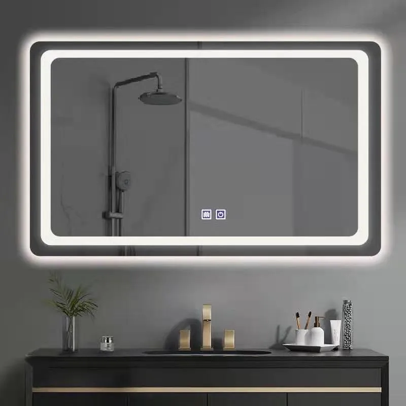 

Tempered bathroom mirror horizontal plate European standard three-color dimming touch screen mirror