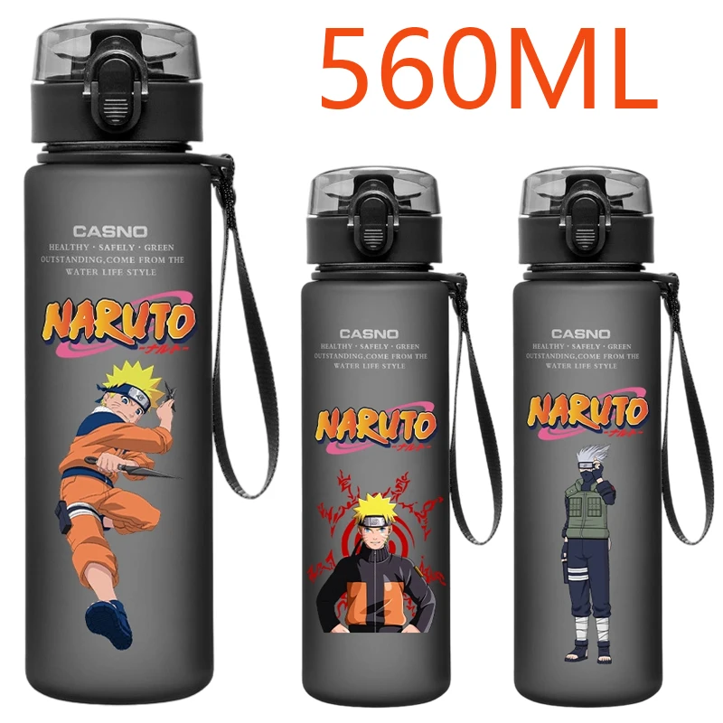 Taza de agua Naruto de 560ml, botella de agua deportiva, contenedor de jugo de plástico de Anime para beber para estudiantes, jarras portátiles anticaída para Fitness al aire libre