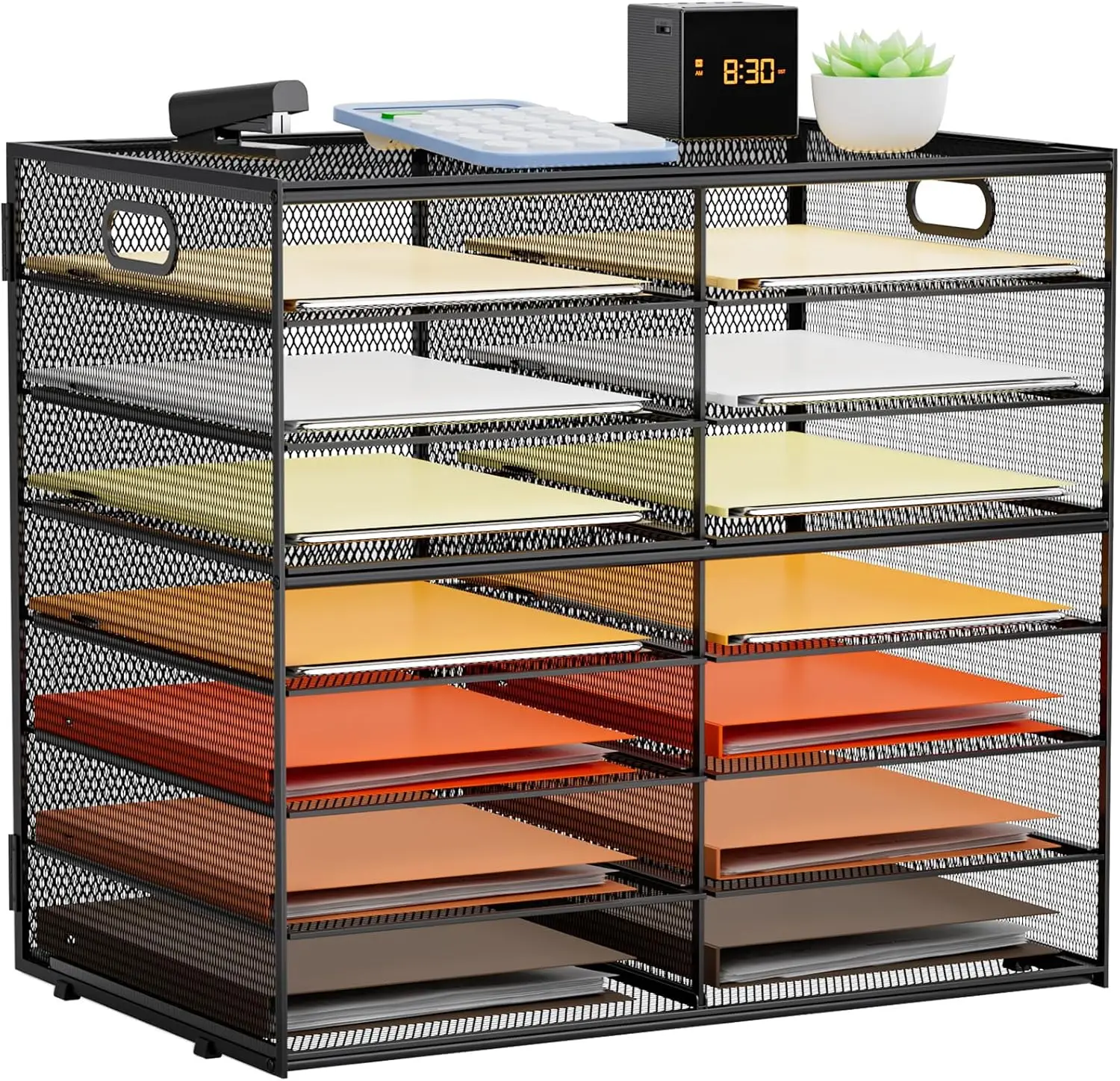 

8-Tier Mesh Desktop Organizer, Paper File Sorter Storage Cabinet for Office Home School, Black