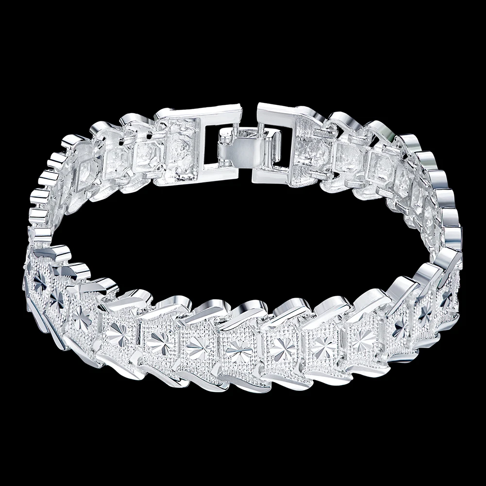 Pulseras de plata de ley 925 de color oro de 18 quilates para hombre, cadena clásica y elegante, regalos de Navidad para bodas, joyería