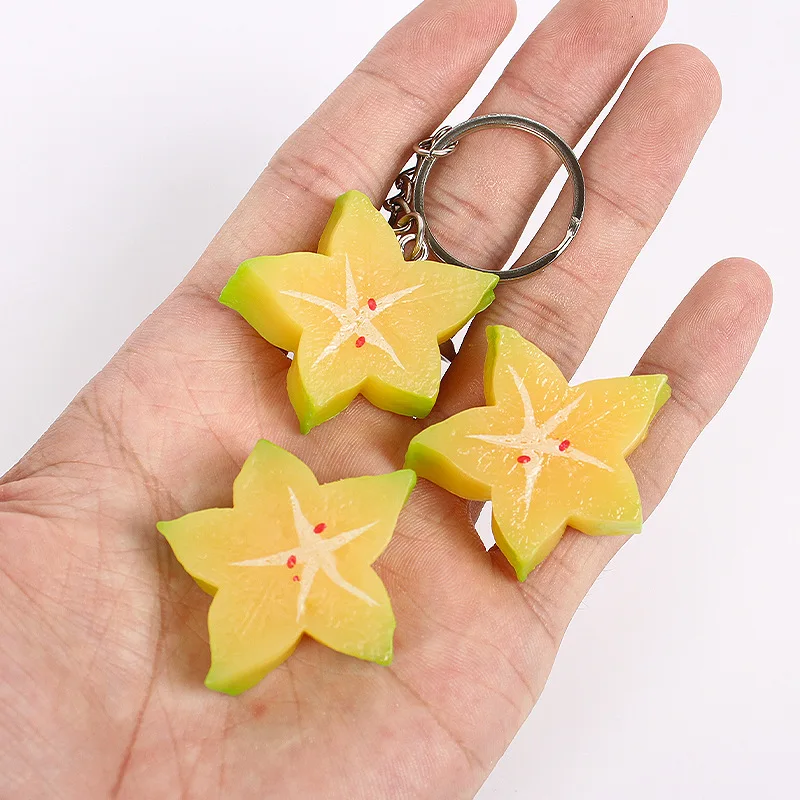 

Artificial Mini Starfruit Slice Fake Food Carambola Realistic Fruit Model Resin Charm Pendant Gift Keychain Decoration