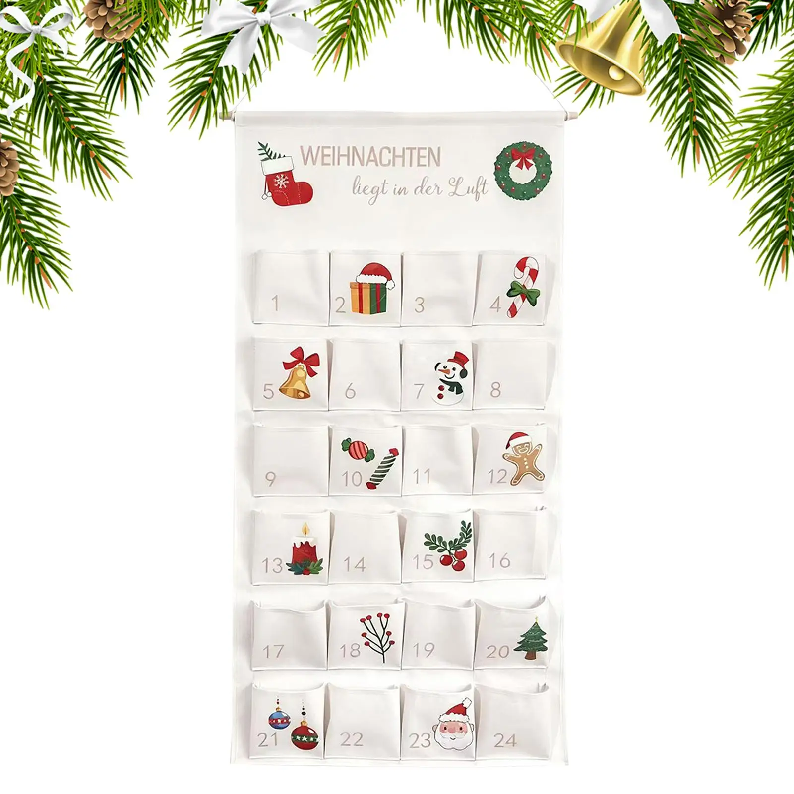 

Рождественский календарь обратного отсчета с карманами, многоразовое праздничное украшение для дома, 24-дневный календарь обратного отсчета, сумка для хранения