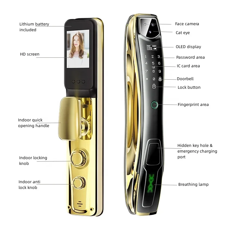 Goking gold smart lock for security door tuya automatic biometric lock rfid card smart door lock keyless tuya wifi fingerprint