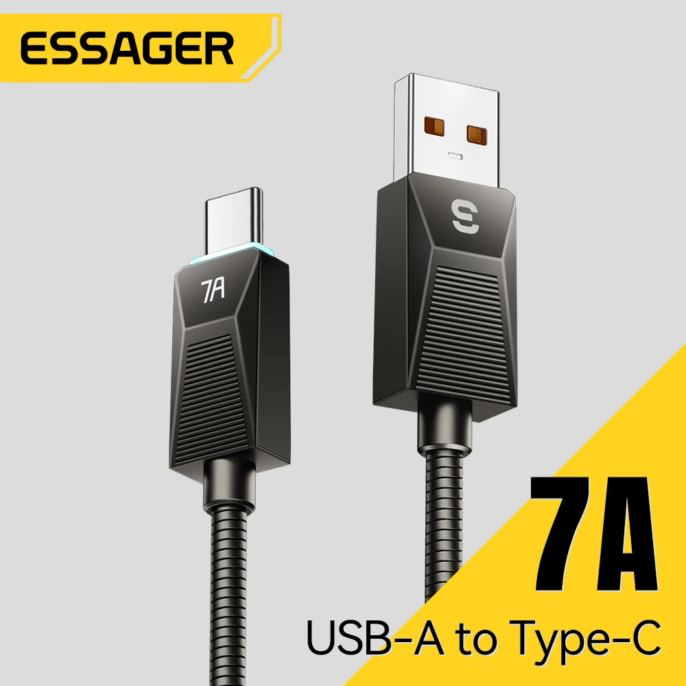 Essager 7A USB نوع C كابل لهواوي الشرف سامسونج OnePlus ممن لهم فيفو Xiaomi 15 100 واط/88 واط الفولاذ المقاوم للصدأ شحن سريع سلك البيانات #1