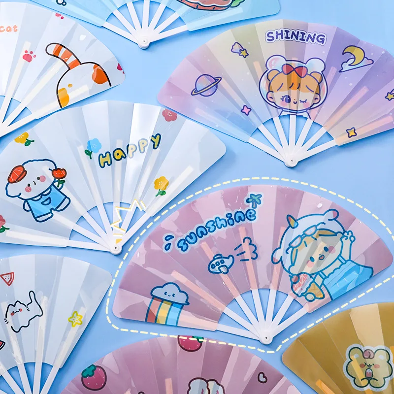 10 Pcs Wholesale Cartoon Folding Fan Student Ins Gift Plastic Fan Children Holding Seven-fold Summer Hand-shake