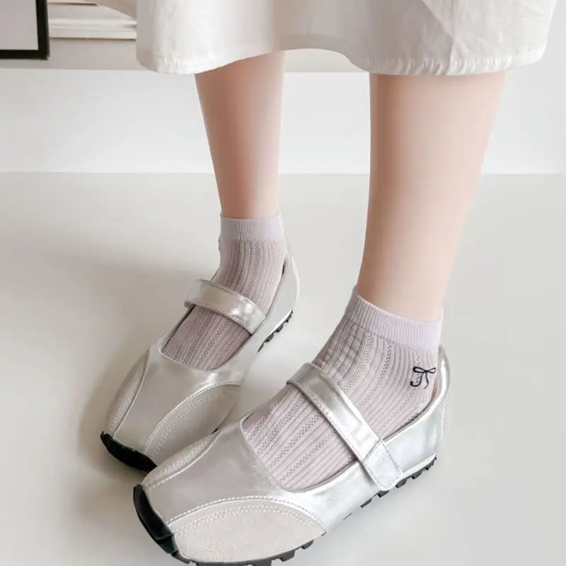 7 쌍 통기성 속이 빈 양말 얇은 메쉬 보우 캔디 컬러 미드 종아리 양말