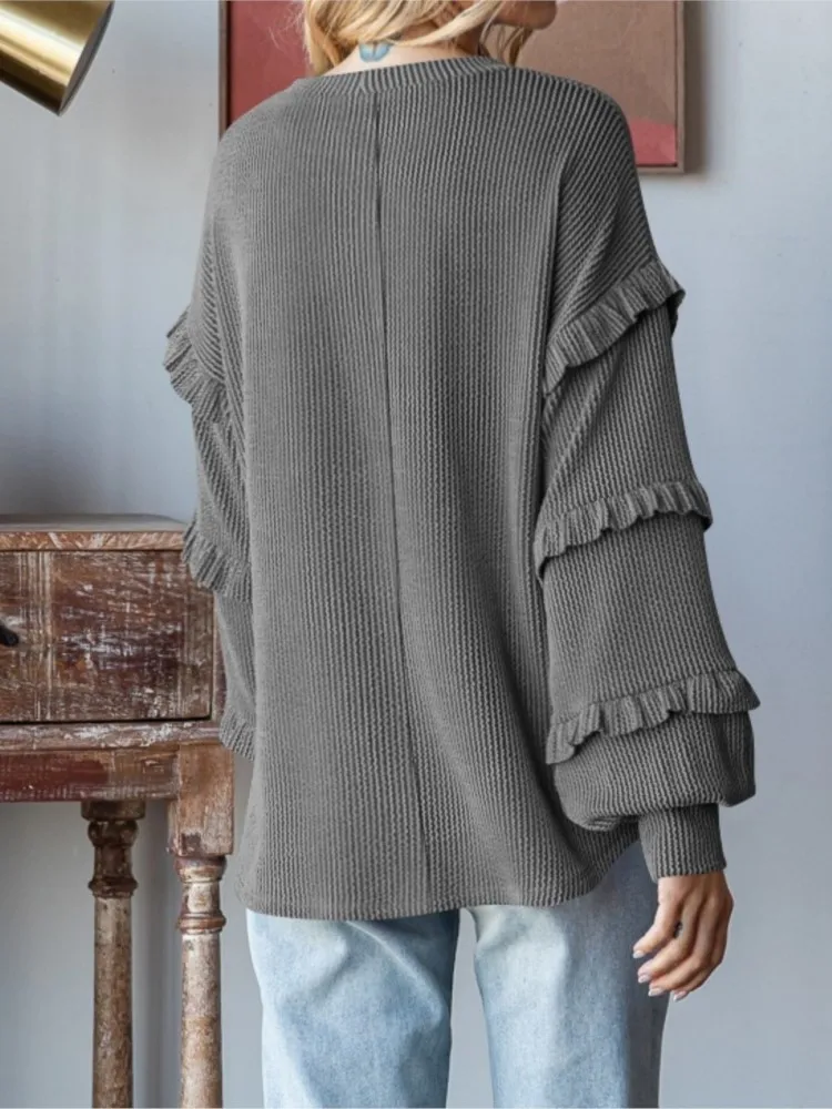 เสื้อสเวตเชิ้ตแขนยาวแฟชั่นสำหรับผู้หญิง สไตล์ Y2K สีพื้น คอกลม มีฮู้ด ใส่สบายๆ สำหรับฤดูใบไม้ร่วงและฤดูหนาว เสื้อสตรีทแวร์ทรงหลวม