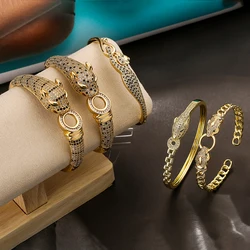 NEWBUY Luxury AAA Cubic Zirconia Wedding Jewelry Gold Color Leopard Bangles For Elegant Women Party Jewelry Accessories