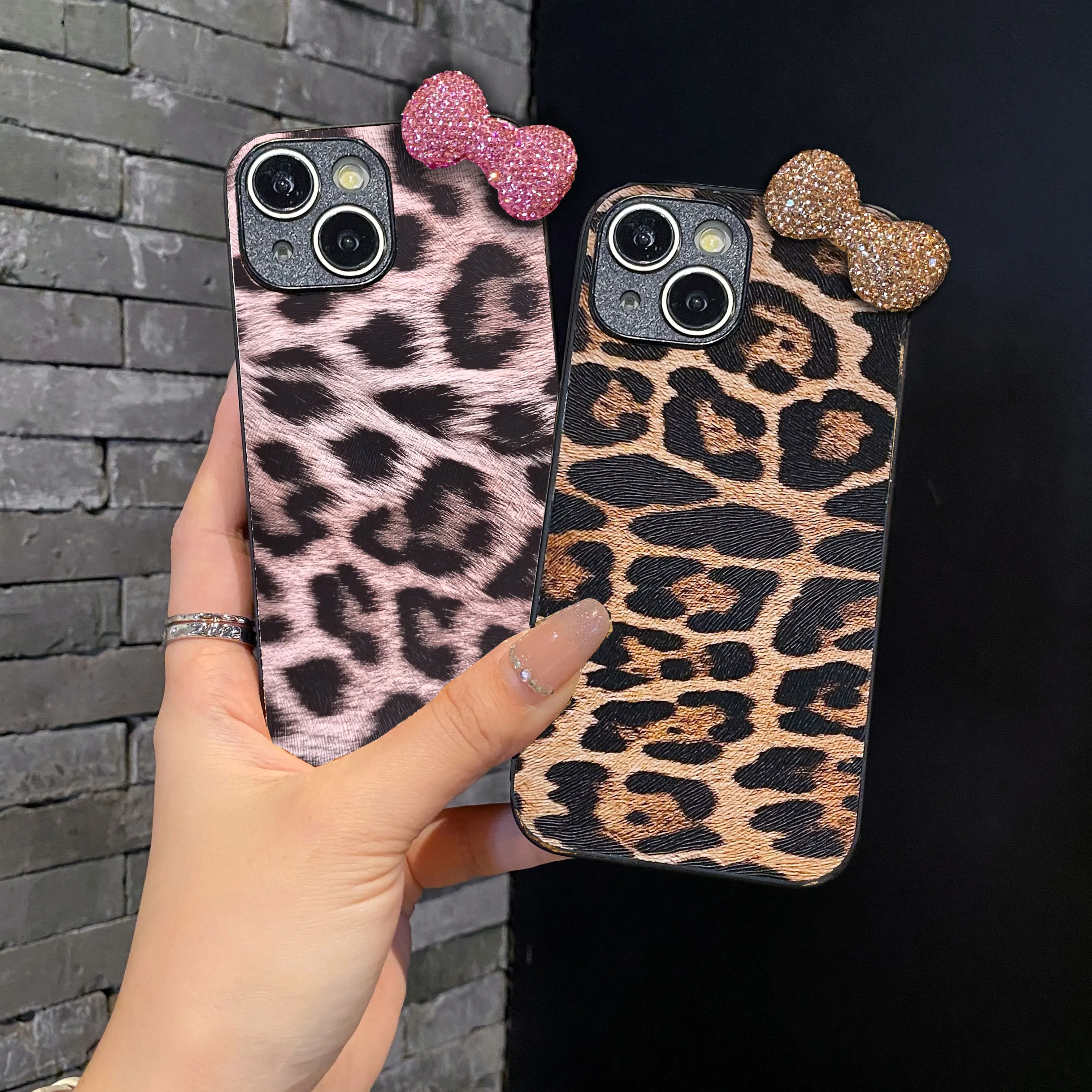 Luxus Leopard Leder 3D Diamant Bowknot Telefon Fall Für iphone 17 16 15 14 13 12 11 Pro max 7 8 Plus 12 Mini Xs Max XR air Capa