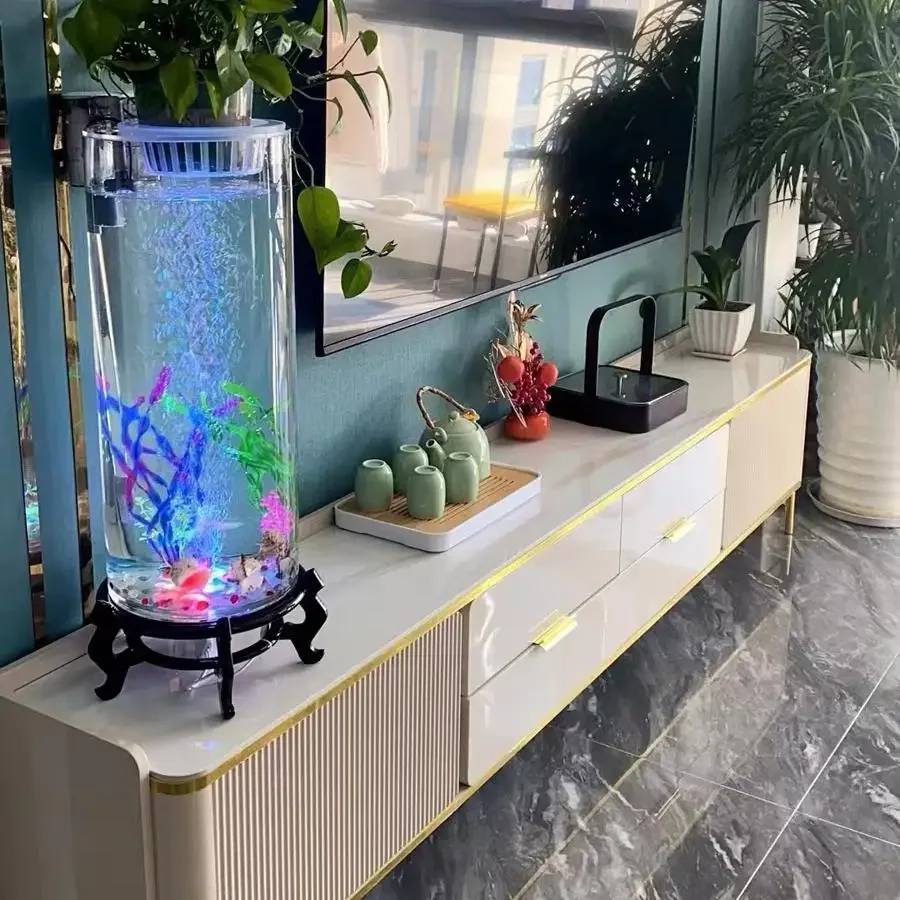 Ultra-white glass fish tank hydroponics fish farming integrated office desktop oxygenation filter lighting goldfish tank full se