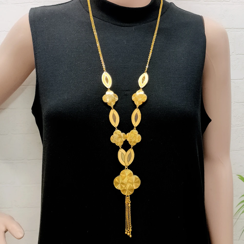 Dubai African Gold Color Jewelry Set Earrings and Long Pendant Set Suitable for Women Wedding Party Gifts