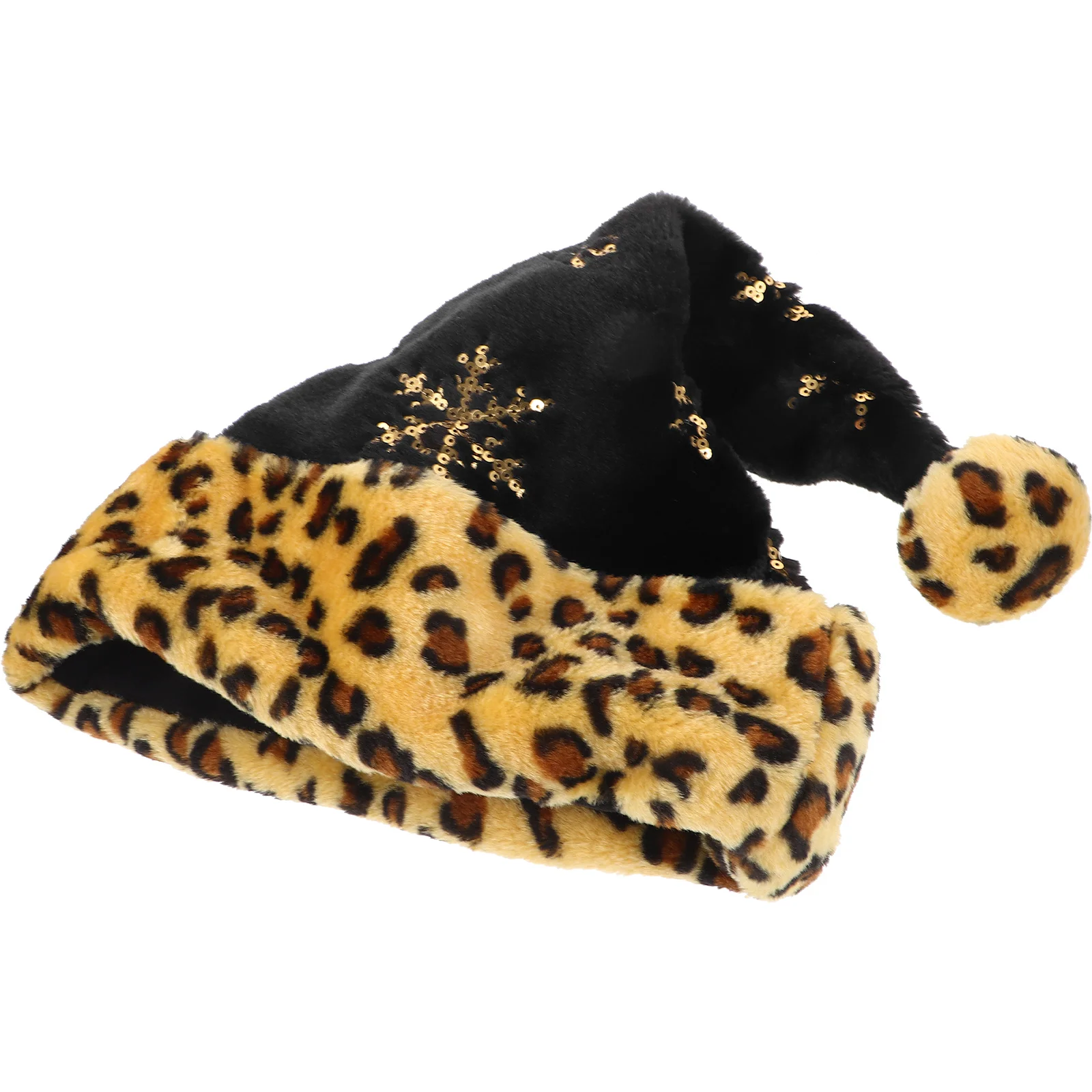 

Christmas Santa Hat Furry Cheetah Print Xmas Hats Adults Deluxe Plush Christmas Leopard Hat