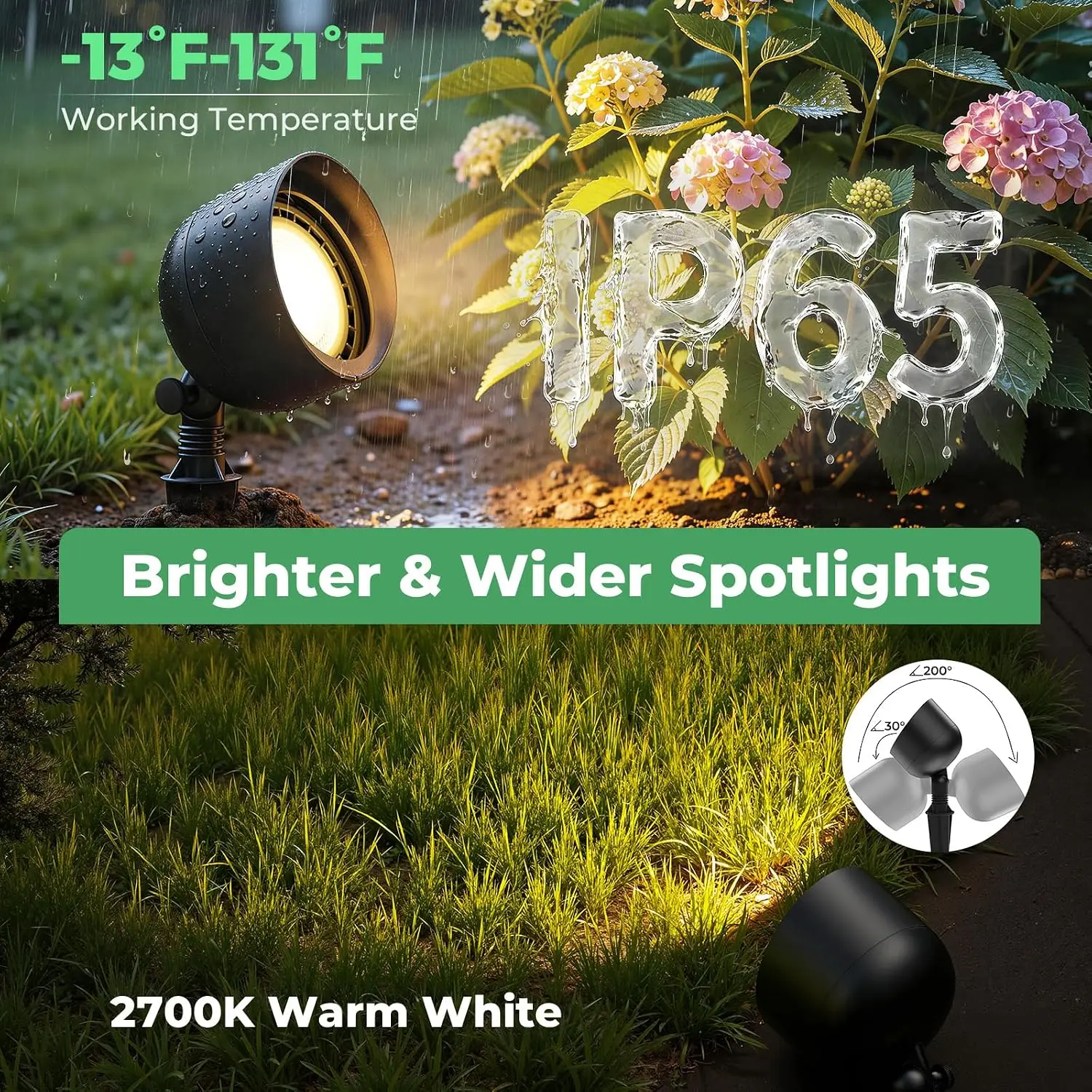 Low Voltage Landscape Led Flood Light 12v Wide Angle Outdoor Uplight Bushes Tree Canopy Flagpole Exterior Wall Washing 10w 2700k view 5