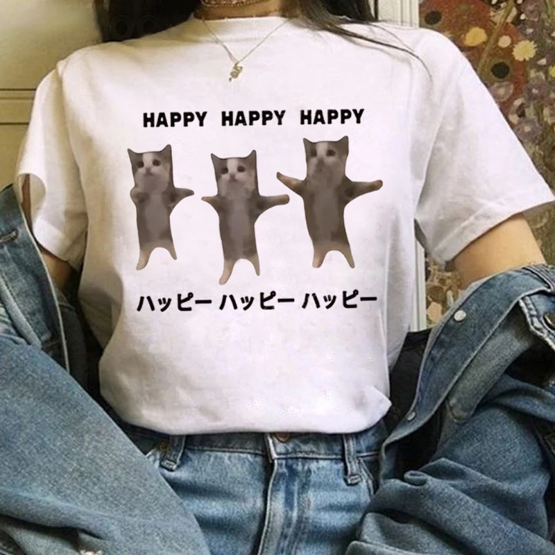 

Cat Letter Pattern Cartoon Cute Print Women's Simple T-Shirt Summer Fashion Short Sleeved Regular Top Women's Casual T-Shirt