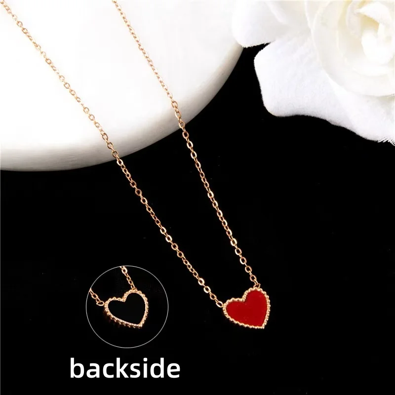 Double-sided heart-shaped love pendant titanium steel necklace female plated 18K rose gold collarbone chain fashion hundred with