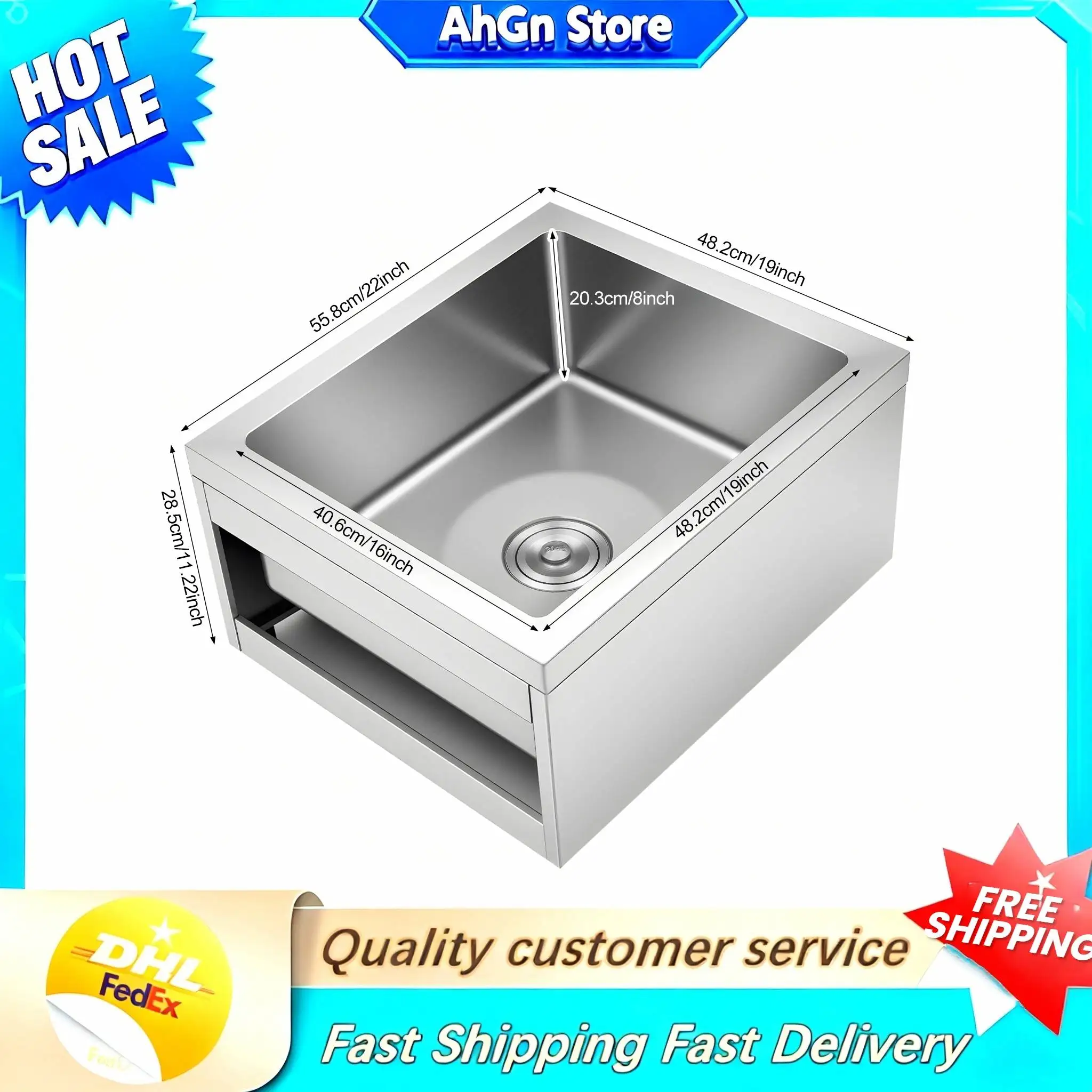 

304 Stainless Steel Mop Sink Free Standing Utility Sink Single Bowl Commercial Sink Mop Cleaning Sink