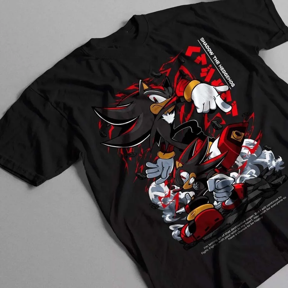 

2025 Gift Shadow The Hedgehog Short Sleeve T-Shirt for man large size tops Vintage Heroes Sonic printed 100% cotton mens clothes