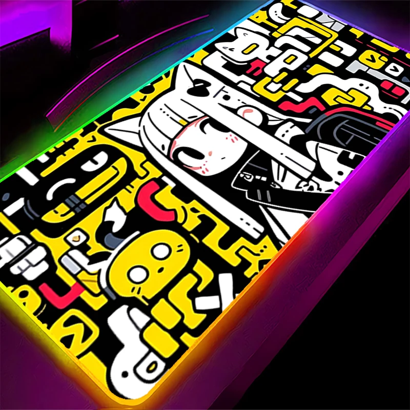 

RGB LED Mouse Pad Trendy Graffiti PC Accessories Desk Mat Rubber Mousepad Extended Pad Non Slip Gaming Mats Office Keyboard Pad